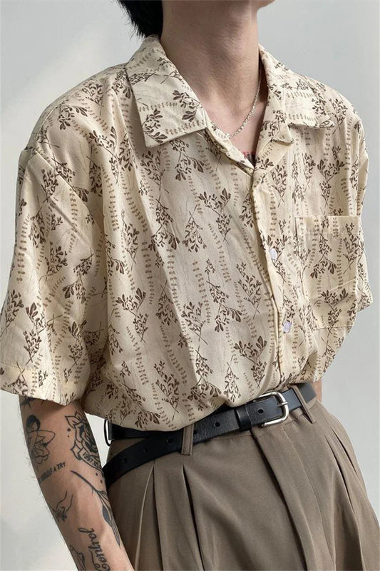 Hawaiian Shirt for Men Small Flower Cuba Collar Vintage Holiday Beach Couple Clothing Male Top Summer 2024 - KHOY