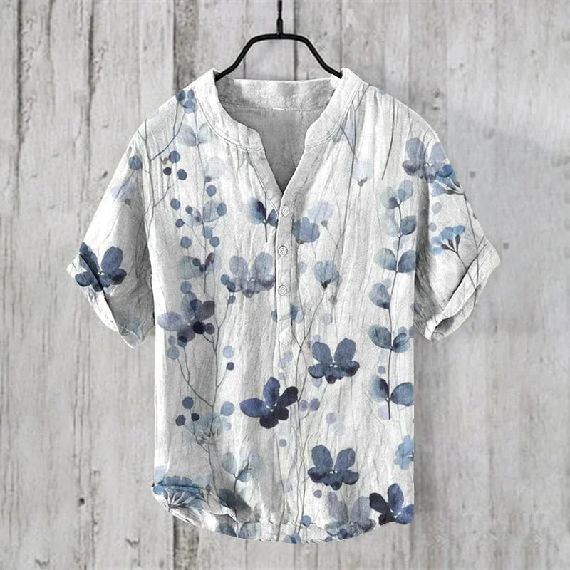 2024 Hawaiian Shirt Men's Stand Collar Short Sleeve Shirt Portrait 3D Printing Fashion Casual Bamboo Linen Top S-5XL - KHOY