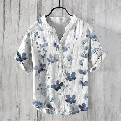 2024 Hawaiian Shirt Men's Stand Collar Short Sleeve Shirt Portrait 3D Printing Fashion Casual Bamboo Linen Top S-5XL - KHOY
