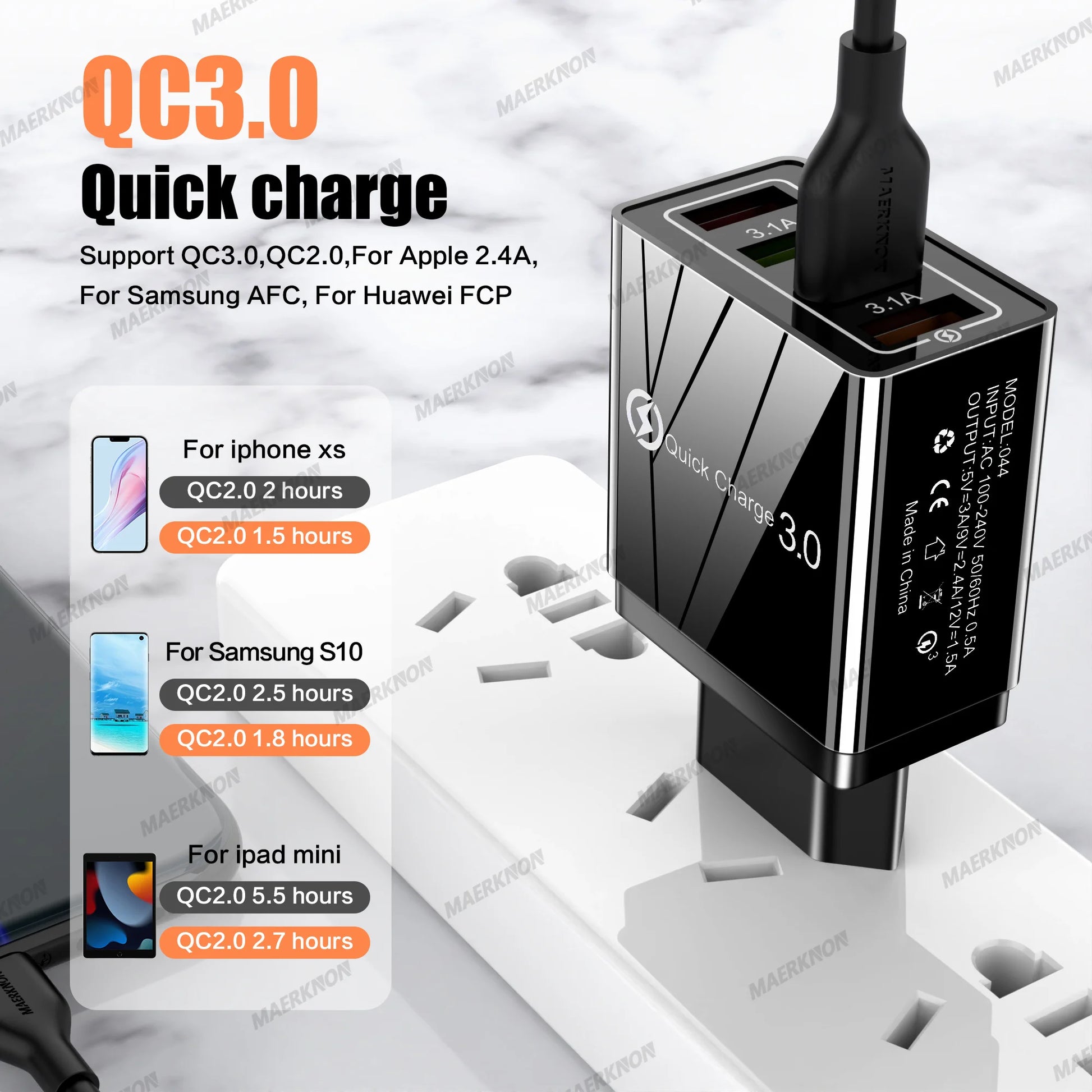 3A USB Charger 4 Ports USB Quick Charge 3.0 EU US Plug For iPhone Samsung Xiaomi Poco Fast Charging Mobile Phone Charger Adapter - KHOY