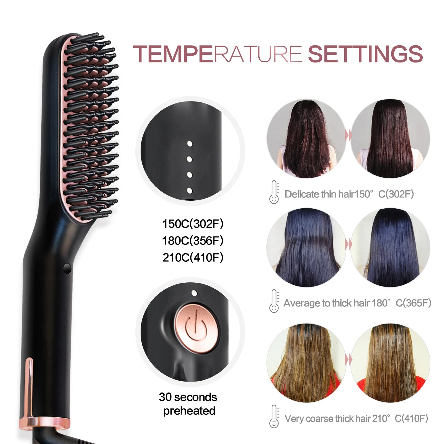 Hot Comb Straightener Heating Comb For Men Beard Electric Negative Ion Hair Straightening Brush Wet Dry Use Quick Hair Styler - KHOY