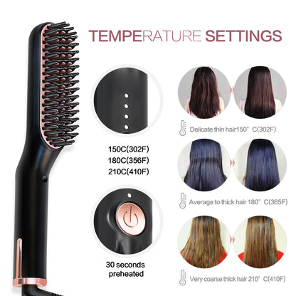 Hot Comb Straightener Heating Comb For Men Beard Electric Negative Ion Hair Straightening Brush Wet Dry Use Quick Hair Styler - KHOY