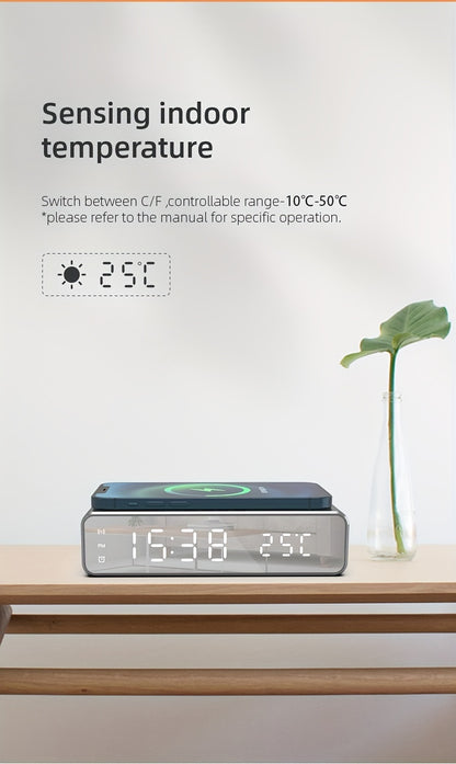 Wireless Charger Time Alarm Clock LED Digital Thermometer Earphone Phone Chargers Fast Charging Dock Station For IPhone 15, 14, 13, 12, Samsung - KHOY