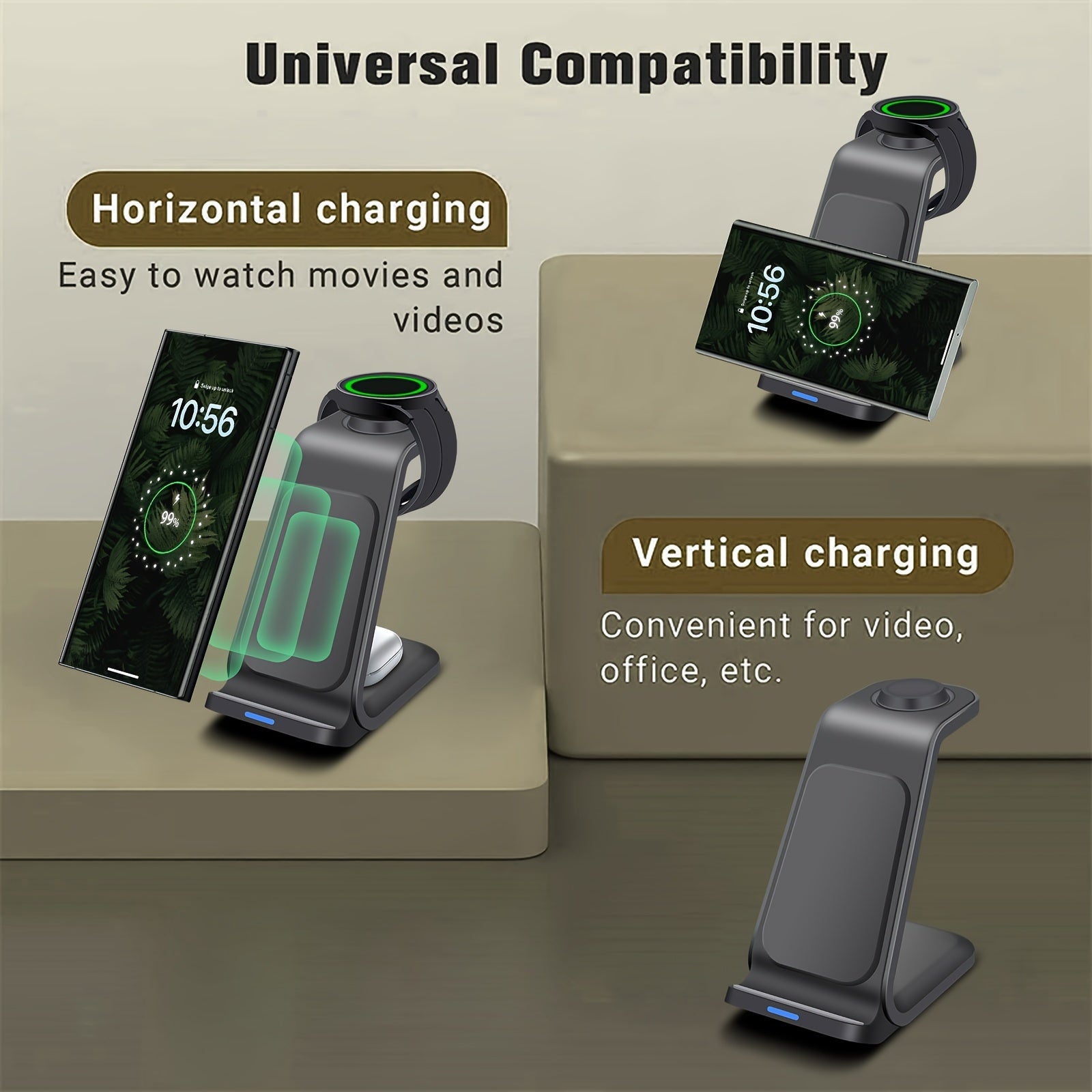 Wireless Charging Station For Samsung, Travel Portable Charger 3 In 1 For Samsung S24 Ultra/S24/S24+/S23 Ultra/S23/S22 Ultra/S22/S21/Note 20, For Galaxy Watch 6/6 Classic/5/5 Pro/4, For Galaxy Buds 2 Pro/Pro - KHOY