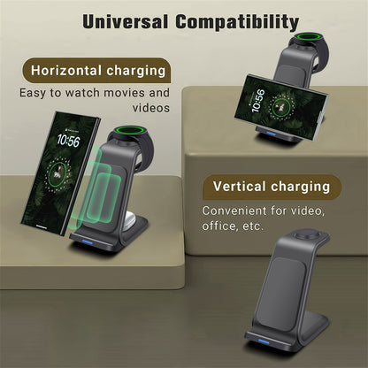 Wireless Charging Station For Samsung, Travel Portable Charger 3 In 1 For Samsung S24 Ultra/S24/S24+/S23 Ultra/S23/S22 Ultra/S22/S21/Note 20, For Galaxy Watch 6/6 Classic/5/5 Pro/4, For Galaxy Buds 2 Pro/Pro - KHOY