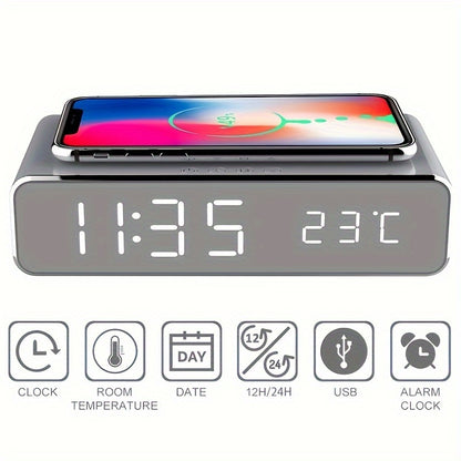 Wireless Charger Time Alarm Clock LED Digital Thermometer Earphone Phone Chargers Fast Charging Dock Station For IPhone 15, 14, 13, 12, Samsung - KHOY