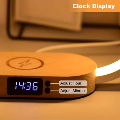 Multifunction Wireless Charger Pad Stand Clock LED Desk Lamp Night Light USB Port Fast Charging Station Dock For IPhone For Samsung - KHOY