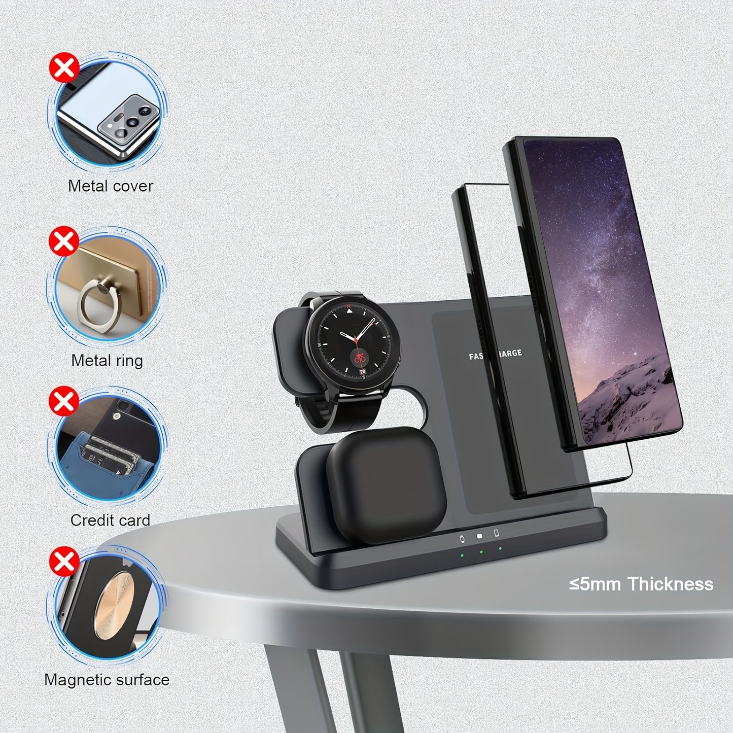 Wireless Charger 3 In 1 Charging Station For Samsung S24 S23 S22 S21 S20 Ultra FE/Note 20 10 9/Z Flip Fold Series, Galaxy Watch6/ 5 Pro/5/4/3/Active 2/1, Buds+/Pro/Live, Wireless Charging Station Wireless Charger Stand For Ph - KHOY