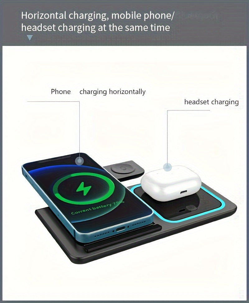 3 In 1 Fast Charging Station, Folding Wireless Charger Stand For IPhone 14, 13, 12, 11/Pro/Max/Mini/Plus, X, XR, XS/Max, SE, 8/Plus, For IWatch 1-8, For Airpods 3/2/Pro - KHOY