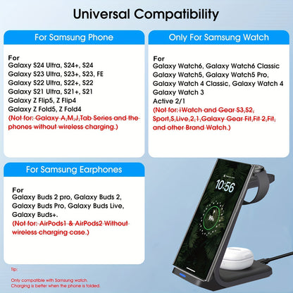 Wireless Charging Station For Samsung, Travel Portable Charger 3 In 1 For Samsung S24 Ultra/S24/S24+/S23 Ultra/S23/S22 Ultra/S22/S21/Note 20, For Galaxy Watch 6/6 Classic/5/5 Pro/4, For Galaxy Buds 2 Pro/Pro - KHOY