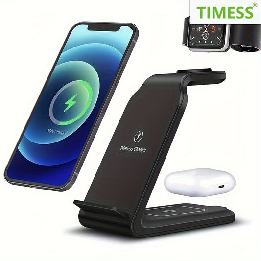 TIMESS-Charger Station For IPhone Multiple Devices, 3 In 1 Fast Wireless Charger Stand Dock Stand For IPhone 15 14 13 12 11 Pro X XS 8 Plus, For IWatch Series 9 8 7 6 SE 5 4 3 2 & For AirPods 3/2/Pro - KHOY
