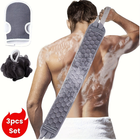 3pcs/set Bath Back Exfoliating Set, Loofah Sponge, Bath Glove, Exfoliating Bath Washcloth Towel, Back Scrubber For Shower, For Spa, Massage And Body Scrubs, Body Scrubber Bathing Accessories - KHOY