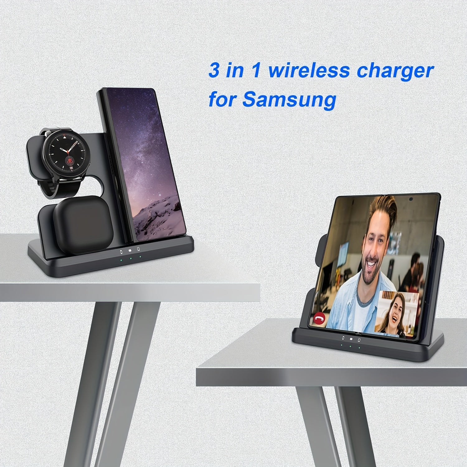 Wireless Charger 3 In 1 Charging Station For Samsung S24 S23 S22 S21 S20 Ultra FE/Note 20 10 9/Z Flip Fold Series, Galaxy Watch6/ 5 Pro/5/4/3/Active 2/1, Buds+/Pro/Live, Wireless Charging Station Wireless Charger Stand For Ph - KHOY