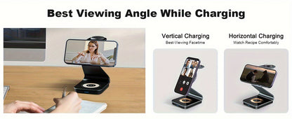 3 In 1 Magnetic Wireless Charger, 15W Fast Charging Station, Suitable For iPhone 15/14/13/12/Pro/Max/Mini/Plus, For iWatch Ultra/Ultra2/9/8/7/6/5/4/3/2/1/SE, For AirPods 3/2/Pro/Pro2 - KHOY