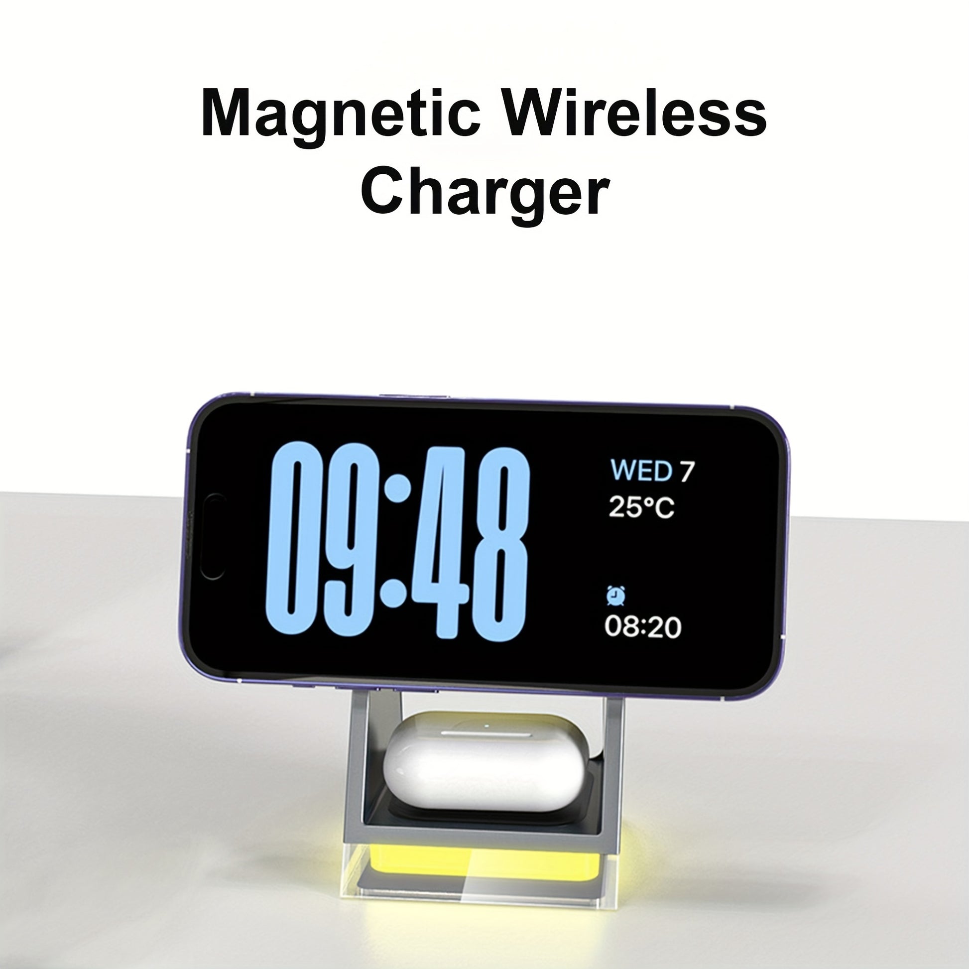 High-quality three-in-one magnetic wireless charger, 15W for mobile phone charging, 5W for smart watch, 5W for wireless headset charging, with LED touch night light - KHOY