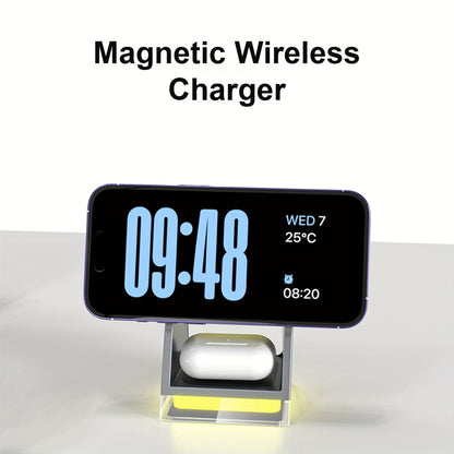 High-quality three-in-one magnetic wireless charger, 15W for mobile phone charging, 5W for smart watch, 5W for wireless headset charging, with LED touch night light - KHOY