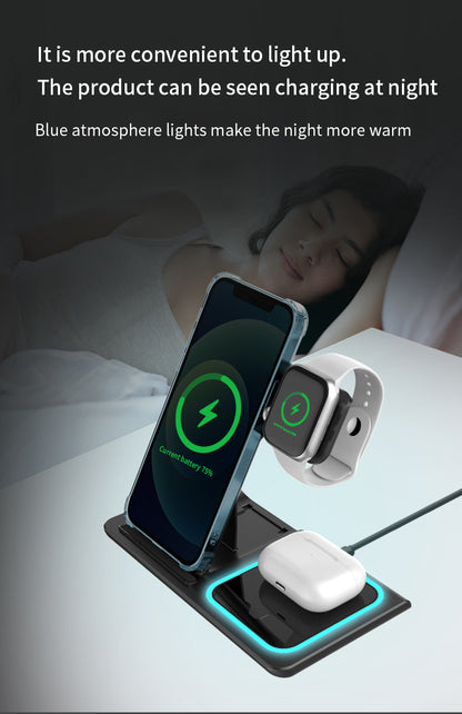 3 In 1 Fast Charging Station, Folding Wireless Charger Stand For IPhone 14, 13, 12, 11/Pro/Max/Mini/Plus, X, XR, XS/Max, SE, 8/Plus, For IWatch 1-8, For Airpods 3/2/Pro - KHOY