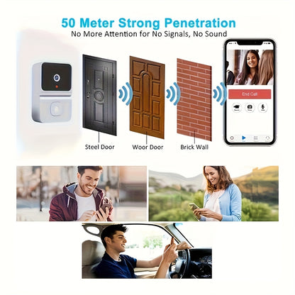1pc Smart WiFi Doorbell Camera with Built-in Battery, Wireless Security Camera with 2-Way Audio, Night Vision, USB Rechargeable, App Control, 2.4G WiFi, Compact Design for Home Security & Front Door Monitoring, Wireless Doorb - KHOY