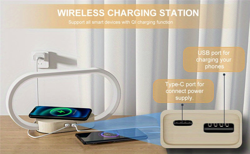 Multifunction Wireless Charger Pad Stand Clock LED Desk Lamp Night Light USB Port Fast Charging Station Dock For IPhone For Samsung - KHOY