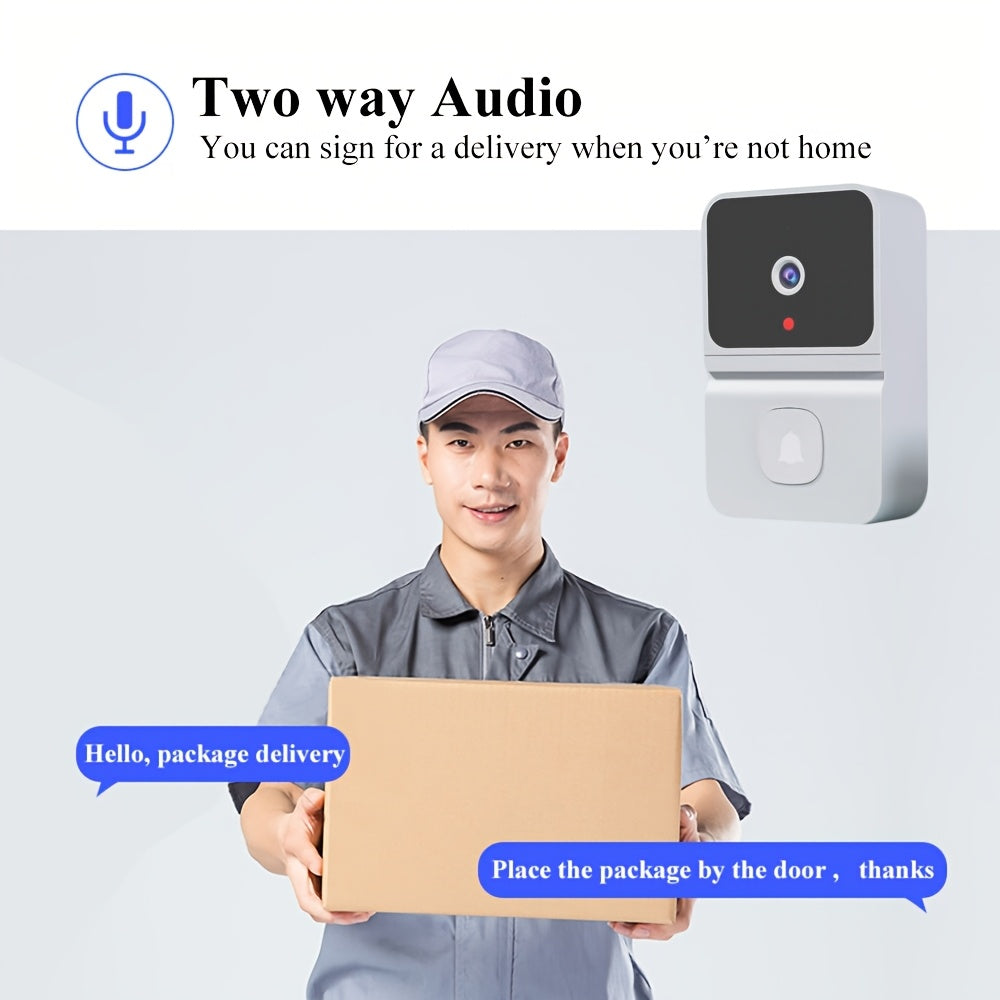 1pc Smart WiFi Doorbell Camera with Built-in Battery, Wireless Security Camera with 2-Way Audio, Night Vision, USB Rechargeable, App Control, 2.4G WiFi, Compact Design for Home Security & Front Door Monitoring, Wireless Doorb - KHOY