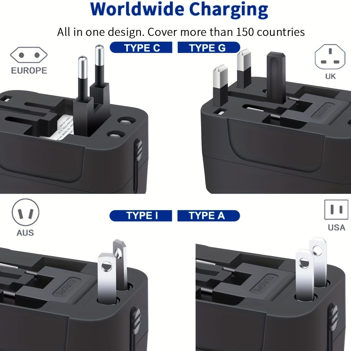 1pc Travel Charger with Dual USB Charging Ports, 2 USB Charger, World All In One Universal Travel Charger, Wall Charger AC Power Plug Adapter, USA EU UK AUS Converter Adapter, USB Charger, Travel Adapter - KHOY