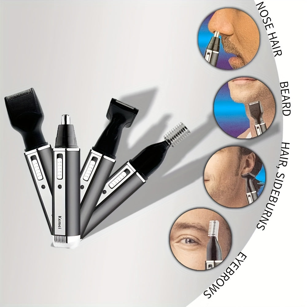 Kemei 4-in-1 Professional Grooming Kit, USB Rechargeable Nose & Ear Hair Trimmer, Beard and Eyebrow Razor, Men'S Personal Care Tools with Nickel Battery, ����������ï¿