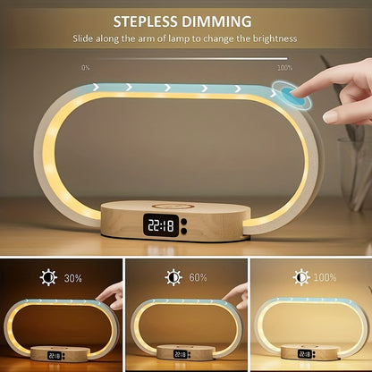 Multifunction Wireless Charger Pad Stand Clock LED Desk Lamp Night Light USB Port Fast Charging Station Dock For IPhone For Samsung - KHOY