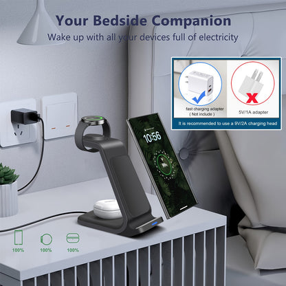 Wireless Charging Station For Samsung, Travel Portable Charger 3 In 1 For Samsung S24 Ultra/S24/S24+/S23 Ultra/S23/S22 Ultra/S22/S21/Note 20, For Galaxy Watch 6/6 Classic/5/5 Pro/4, For Galaxy Buds 2 Pro/Pro - KHOY