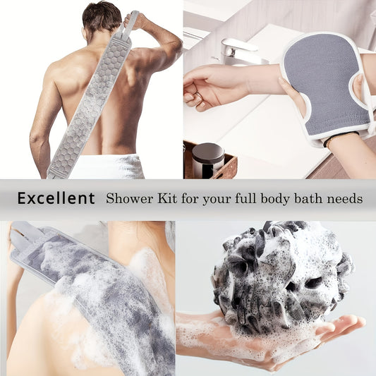 3pcs/set Bath Back Exfoliating Set, Loofah Sponge, Bath Glove, Exfoliating Bath Washcloth Towel, Back Scrubber For Shower, For Spa, Massage And Body Scrubs, Body Scrubber Bathing Accessories - KHOY