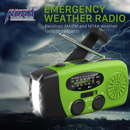 Emergency Hand Crank Radio With 2000mAh Power Bank Phone Charger, AM/FM/NOAA Portable Weather Radio With 3 LED Flashlight, Solar Powered USB Rechargeable Radio For Indoor Outdoor Camping - KHOY