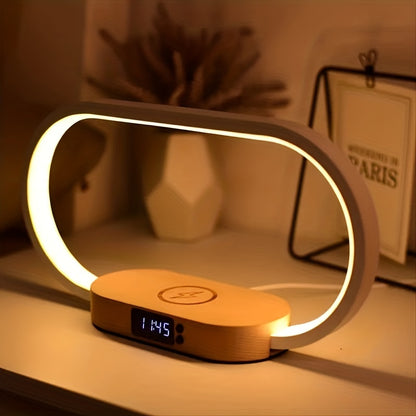 Multifunction Wireless Charger Pad Stand Clock LED Desk Lamp Night Light USB Port Fast Charging Station Dock For IPhone For Samsung - KHOY