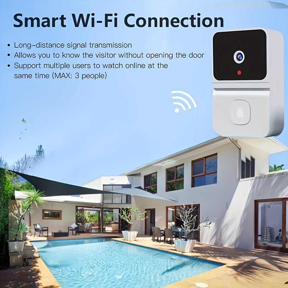 1pc Smart WiFi Doorbell Camera with Built-in Battery, Wireless Security Camera with 2-Way Audio, Night Vision, USB Rechargeable, App Control, 2.4G WiFi, Compact Design for Home Security & Front Door Monitoring, Wireless Doorb - KHOY