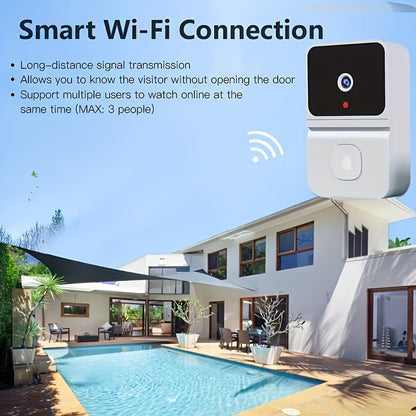 1pc Smart WiFi Doorbell Camera with Built-in Battery, Wireless Security Camera with 2-Way Audio, Night Vision, USB Rechargeable, App Control, 2.4G WiFi, Compact Design for Home Security & Front Door Monitoring, Wireless Doorb - KHOY