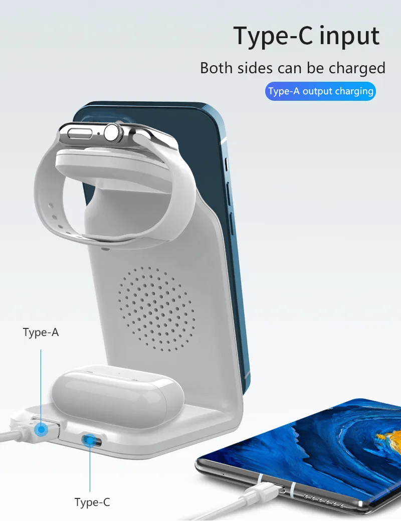 TIMESS-Charger Station For IPhone Multiple Devices, 3 In 1 Fast Wireless Charger Stand Dock Stand For IPhone 15 14 13 12 11 Pro X XS 8 Plus, For IWatch Series 9 8 7 6 SE 5 4 3 2 & For AirPods 3/2/Pro - KHOY