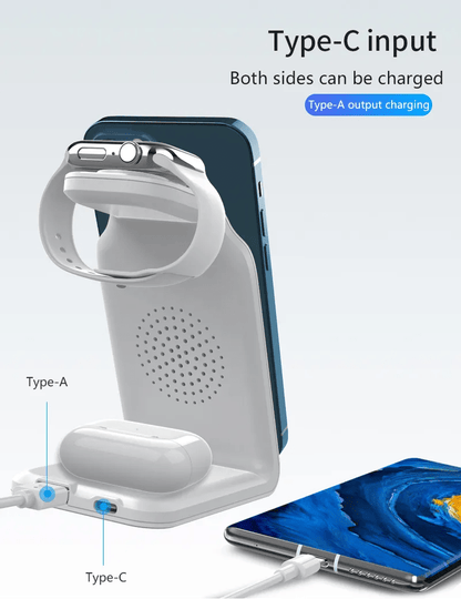 TIMESS-Charger Station For IPhone Multiple Devices, 3 In 1 Fast Wireless Charger Stand Dock Stand For IPhone 15 14 13 12 11 Pro X XS 8 Plus, For IWatch Series 9 8 7 6 SE 5 4 3 2 & For AirPods 3/2/Pro - KHOY