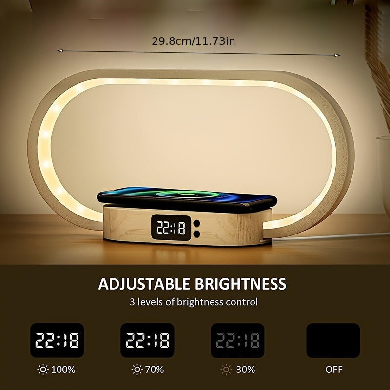 Multifunction Wireless Charger Pad Stand Clock LED Desk Lamp Night Light USB Port Fast Charging Station Dock For IPhone For Samsung - KHOY
