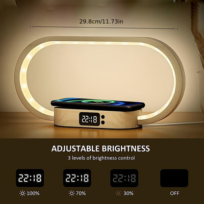 Multifunction Wireless Charger Pad Stand Clock LED Desk Lamp Night Light USB Port Fast Charging Station Dock For IPhone For Samsung - KHOY