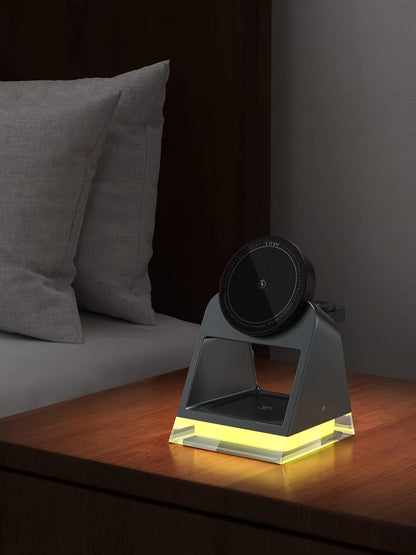 High-quality three-in-one magnetic wireless charger, 15W for mobile phone charging, 5W for smart watch, 5W for wireless headset charging, with LED touch night light - KHOY