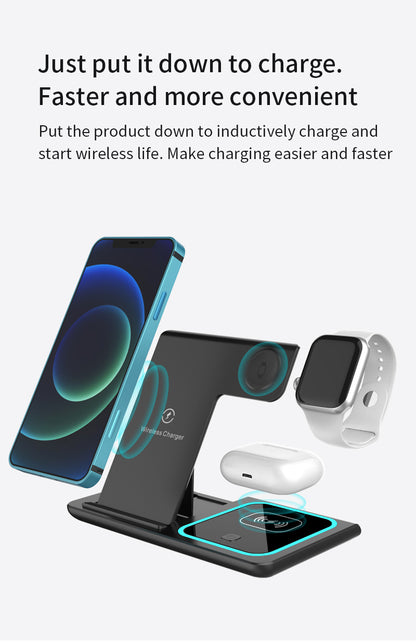 3 In 1 Fast Charging Station, Folding Wireless Charger Stand For IPhone 14, 13, 12, 11/Pro/Max/Mini/Plus, X, XR, XS/Max, SE, 8/Plus, For IWatch 1-8, For Airpods 3/2/Pro - KHOY