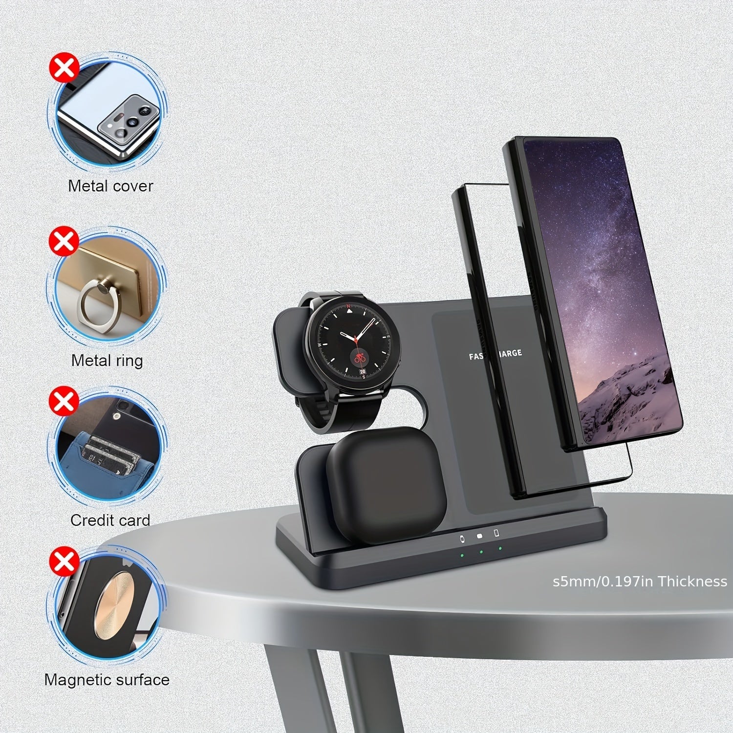 Wireless Charger 3 In 1 Charging Station For Samsung S24 S23 S22 S21 S20 Ultra FE/Note 20 10 9/Z Flip Fold Series, Galaxy Watch6/ 5 Pro/5/4/3/Active 2/1, Buds+/Pro/Live, Wireless Charging Station Wireless Charger Stand For Ph - KHOY
