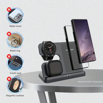 Wireless Charger 3 In 1 Charging Station For Samsung S24 S23 S22 S21 S20 Ultra FE/Note 20 10 9/Z Flip Fold Series, Galaxy Watch6/ 5 Pro/5/4/3/Active 2/1, Buds+/Pro/Live, Wireless Charging Station Wireless Charger Stand For Ph - KHOY