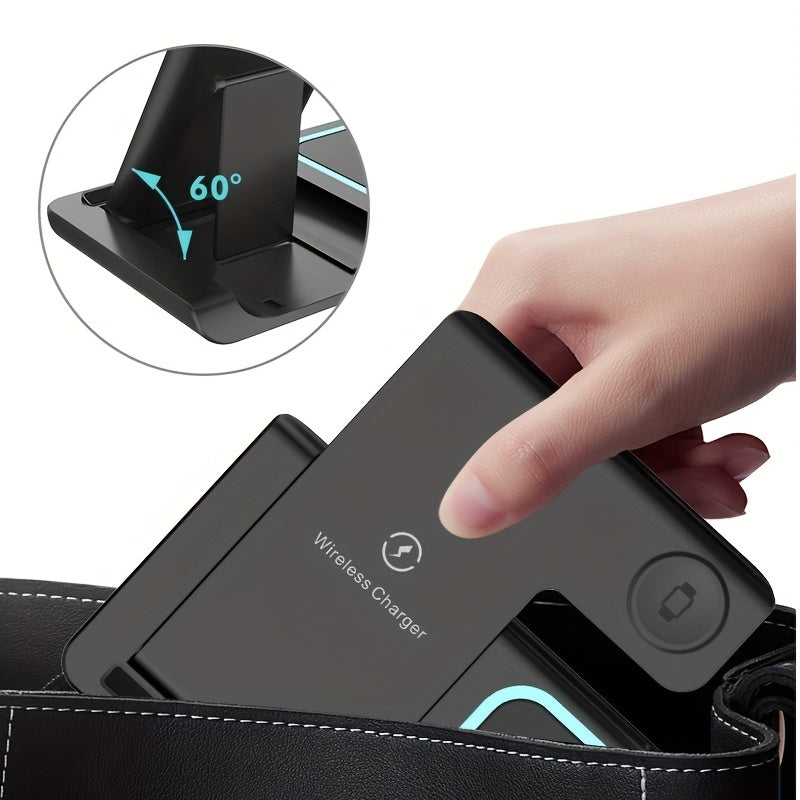3 In 1 Fast Charging Station, Folding Wireless Charger Stand For IPhone 14, 13, 12, 11/Pro/Max/Mini/Plus, X, XR, XS/Max, SE, 8/Plus, For IWatch 1-8, For Airpods 3/2/Pro - KHOY