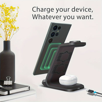 Wireless Charging Station For Samsung, Travel Portable Charger 3 In 1 For Samsung S24 Ultra/S24/S24+/S23 Ultra/S23/S22 Ultra/S22/S21/Note 20, For Galaxy Watch 6/6 Classic/5/5 Pro/4, For Galaxy Buds 2 Pro/Pro - KHOY