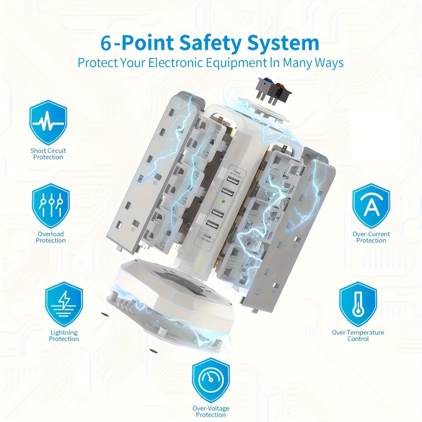 1pc Tower Extension Lead With USB Slots 1.8M And 18W USB C Fast Charger, (13A 3250W) 5 USB Ports And 12 Way Extension Tower, Surge Protection Extension Lead With Switch, Extension Cable For Home, Office - KHOY