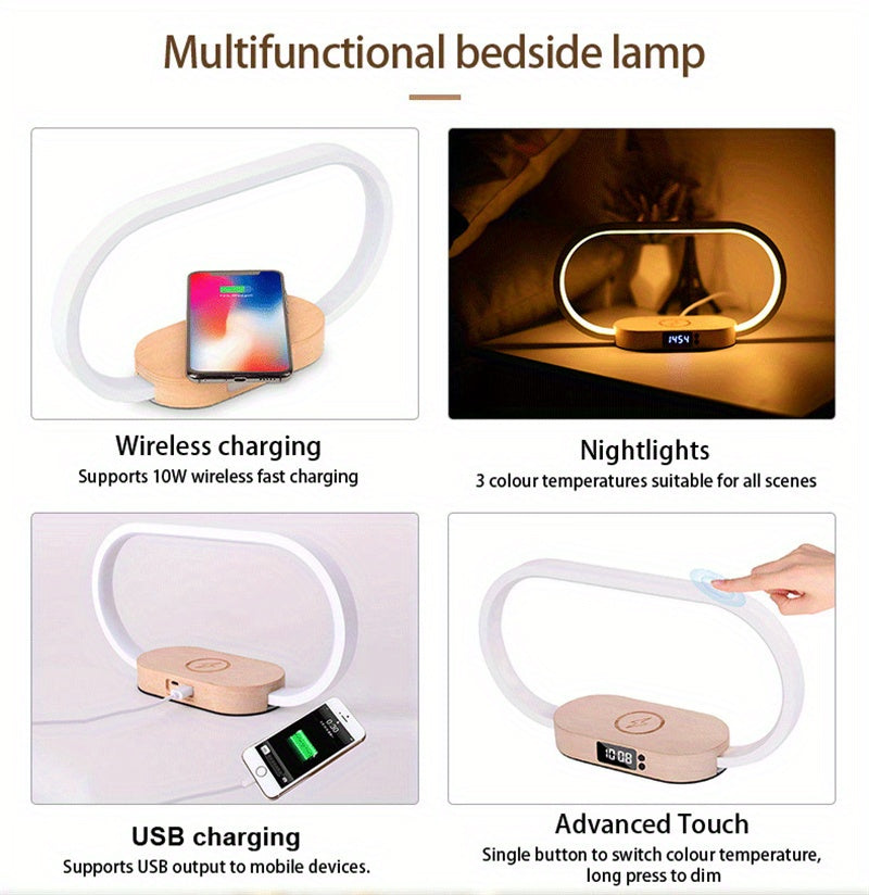 Multifunction Wireless Charger Pad Stand Clock LED Desk Lamp Night Light USB Port Fast Charging Station Dock For IPhone For Samsung - KHOY