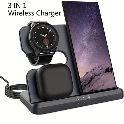 Wireless Charger 3 In 1 Charging Station For Samsung S24 S23 S22 S21 S20 Ultra FE/Note 20 10 9/Z Flip Fold Series, Galaxy Watch6/ 5 Pro/5/4/3/Active 2/1, Buds+/Pro/Live, Wireless Charging Station Wireless Charger Stand For Ph - KHOY