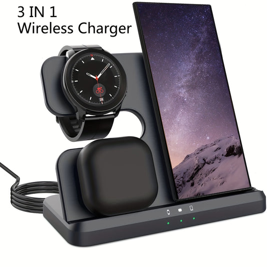 Wireless Charger 3 In 1 Charging Station For Samsung S24 S23 S22 S21 S20 Ultra FE/Note 20 10 9/Z Flip Fold Series, Galaxy Watch6/ 5 Pro/5/4/3/Active 2/1, Buds+/Pro/Live, Wireless Charging Station Wireless Charger Stand For Ph - KHOY