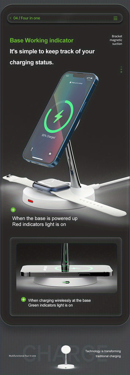 TIMESS-4 In 1 Magnetic Wireless Charger Station For IPhone15 14 13 Airpods 3/2/Pro, With Night Light For IWatch Series9/ 8/7/6/SE, Wireless Charging Station For Multiple Devices - KHOY