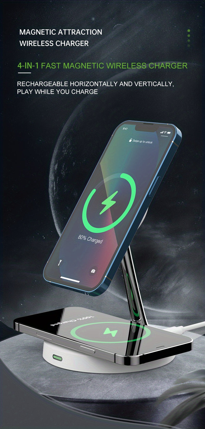 TIMESS-4 In 1 Magnetic Wireless Charger Station For IPhone15 14 13 Airpods 3/2/Pro, With Night Light For IWatch Series9/ 8/7/6/SE, Wireless Charging Station For Multiple Devices - KHOY