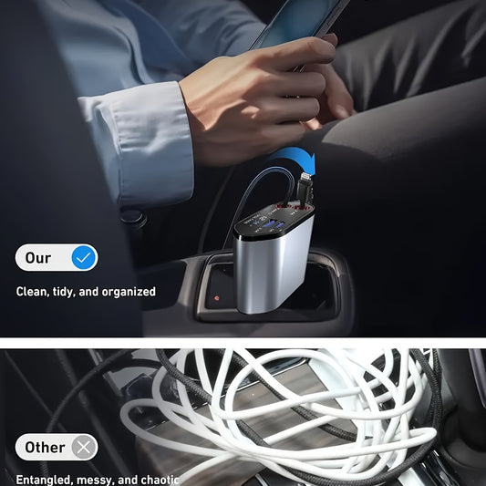 120W Retractable Car Charger, 4in 1 Fast Car Mobile Phone Charger, 180������������������������������������������������������